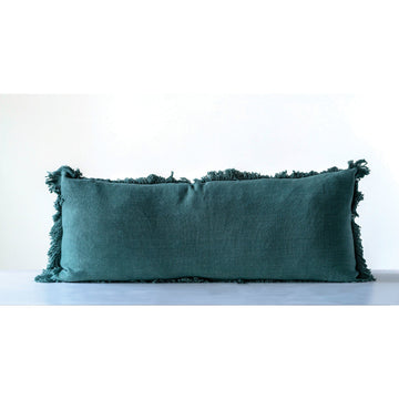 Green Cotton Pillow with Tassels - Five and Divine