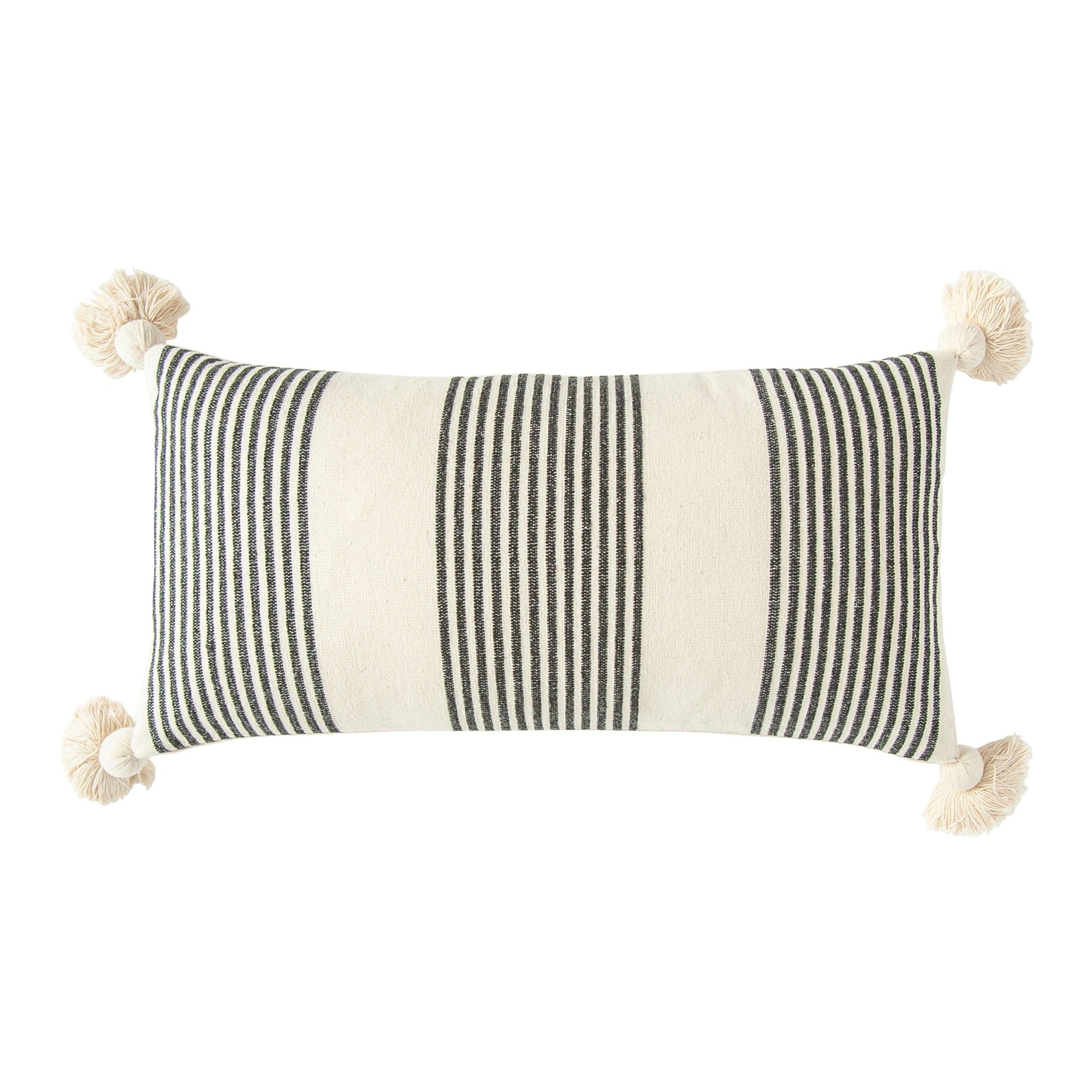 Black and White Stripe Lumbar Pillow 28"L x 14"H - Five and Divine