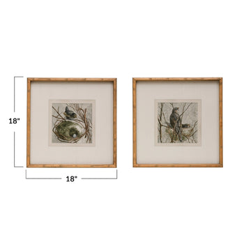 Wood Framed Wall Decor with Bird & Nest, 2 Styles - Five and Divine