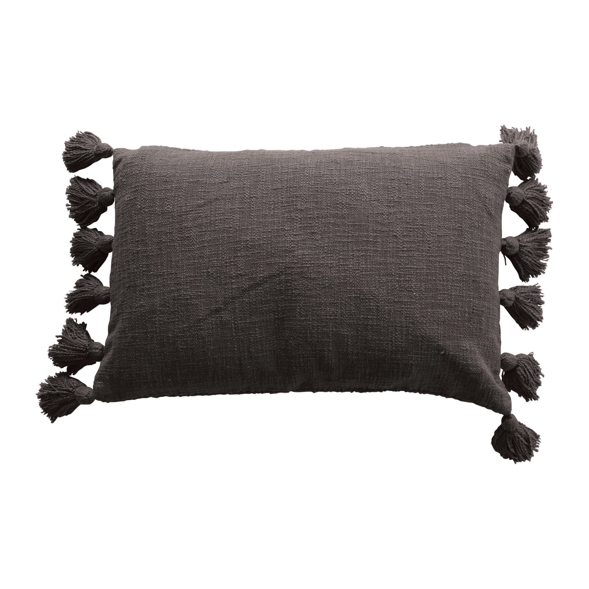 Iron Cotton Lumbar Pillow with Tassels 24" x 16"W - Five and Divine