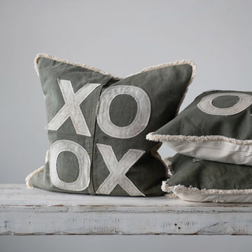 XO Pillow with Applique and Eyelash Fringe