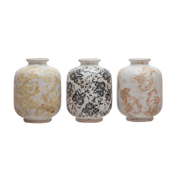 Terra-cotta Vase w/ Transferware Pattern, Multi Color, 3 Styles - Five and Divine