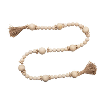 Natural Wood Chunky Bead Garland with Jute Tassels