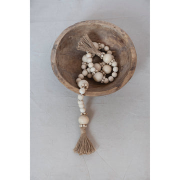 Natural Wood Chunky Bead Garland with Jute Tassels