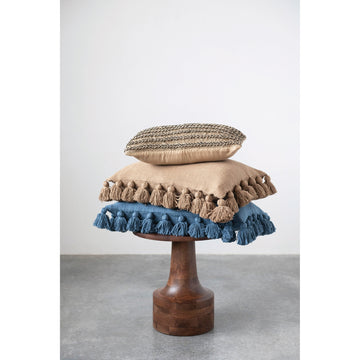 Blue Woven Cotton Slub Lumbar Pillow w/ Crochet & Tassels