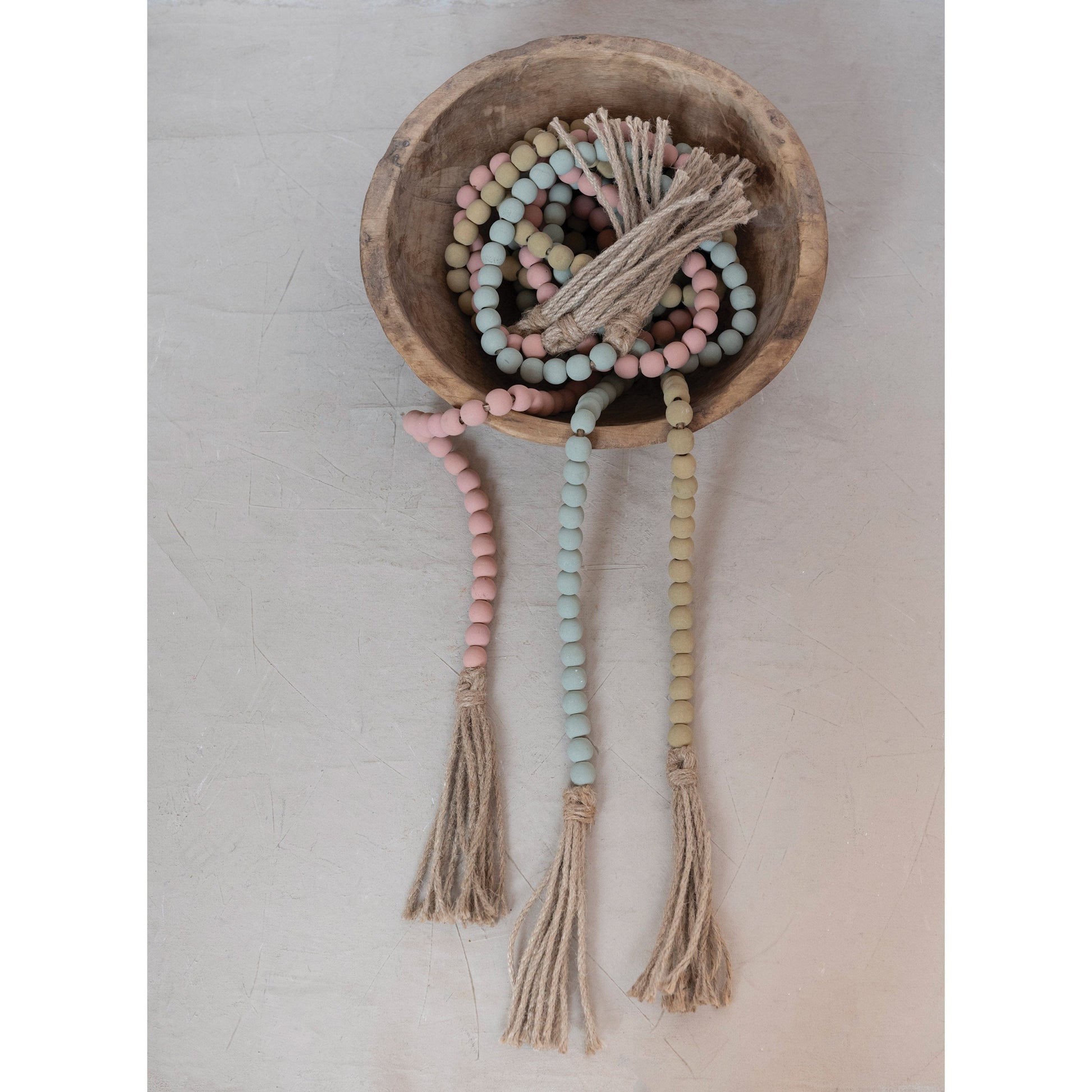 Paulownia Wood Bead with Jute Tassels (3 Colors) - Five and Divine