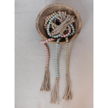 Paulownia Wood Bead with Jute Tassels (3 Colors)