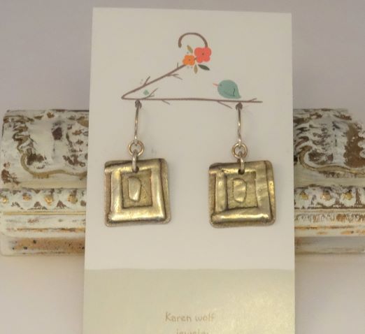 Square Sculpted Silver Charm Earrings - Five and Divine