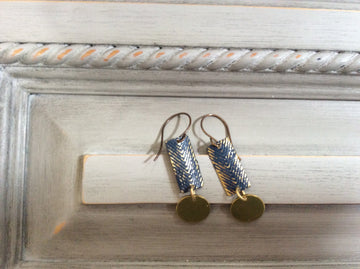 Gold and Navy Metallic Herringbone with Gold Disc Earrings - Five and Divine