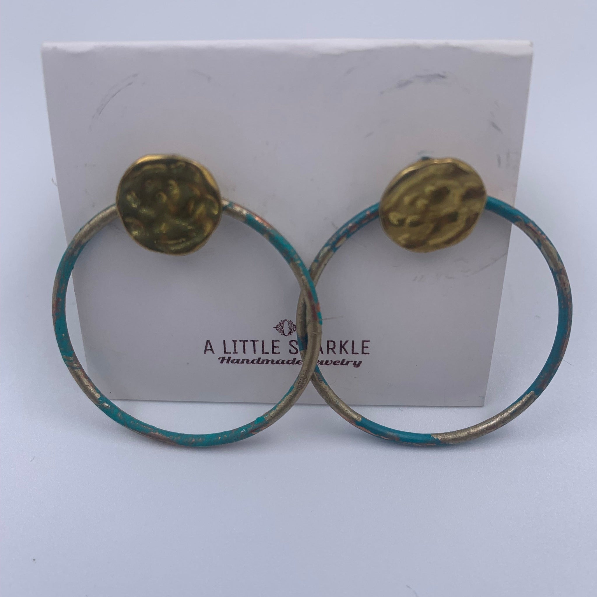 Gold Teal Mixed Hoop Post Earrings - Five and Divine
