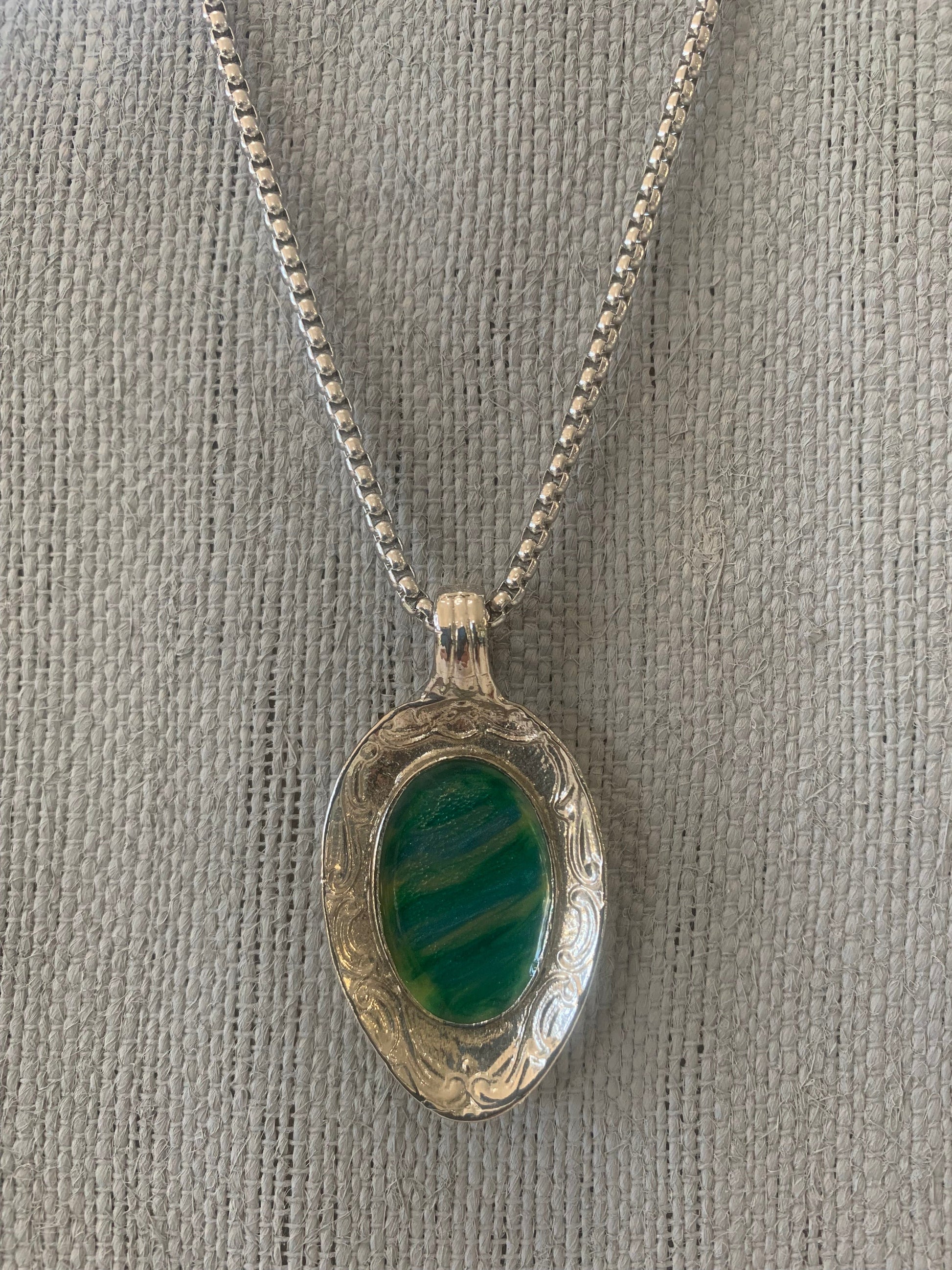 Green Enameled Spoon Pendant - Five and Divine