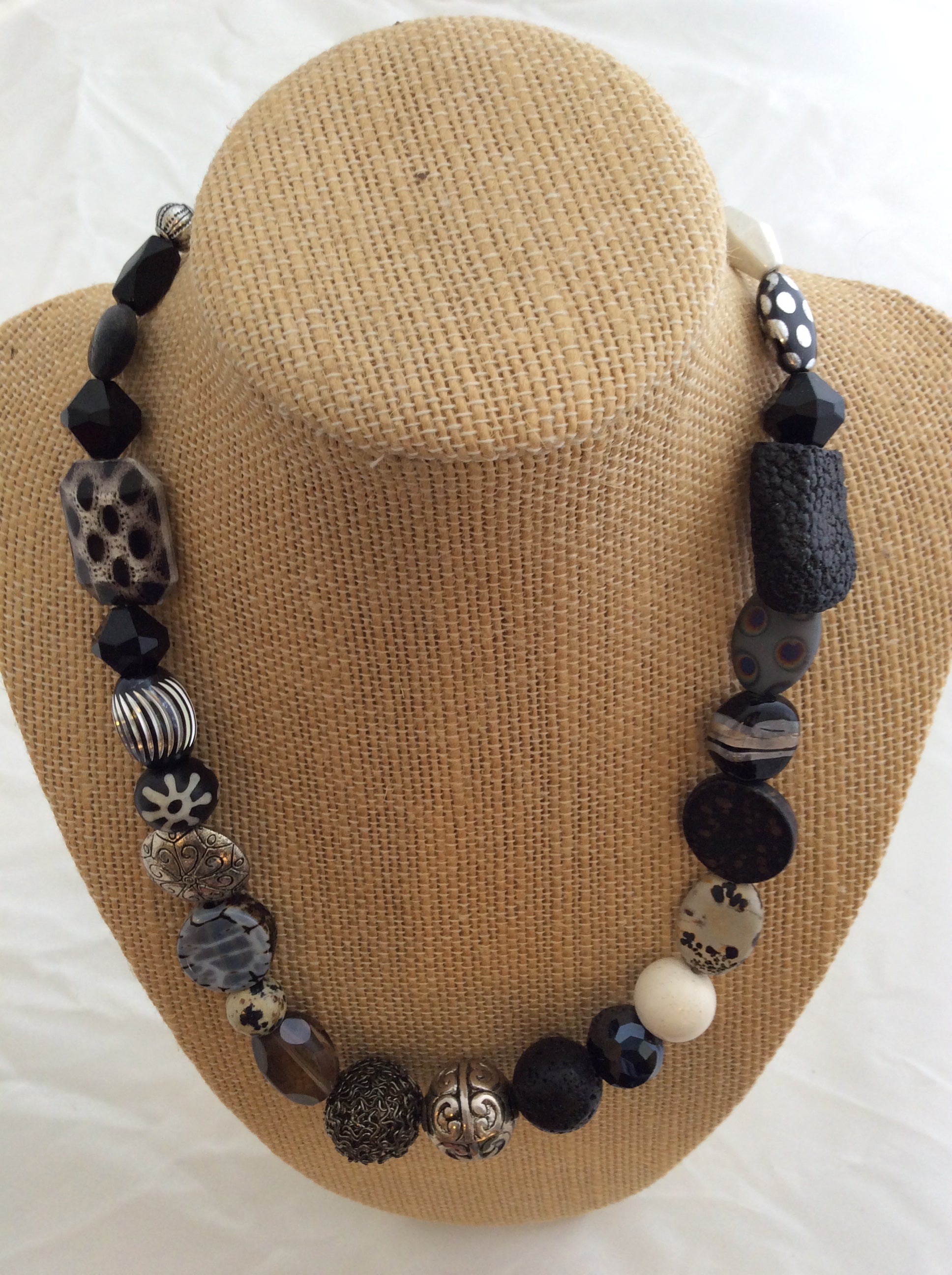 Single Necklace - Black and Silver Artsy Beads - Five and Divine
