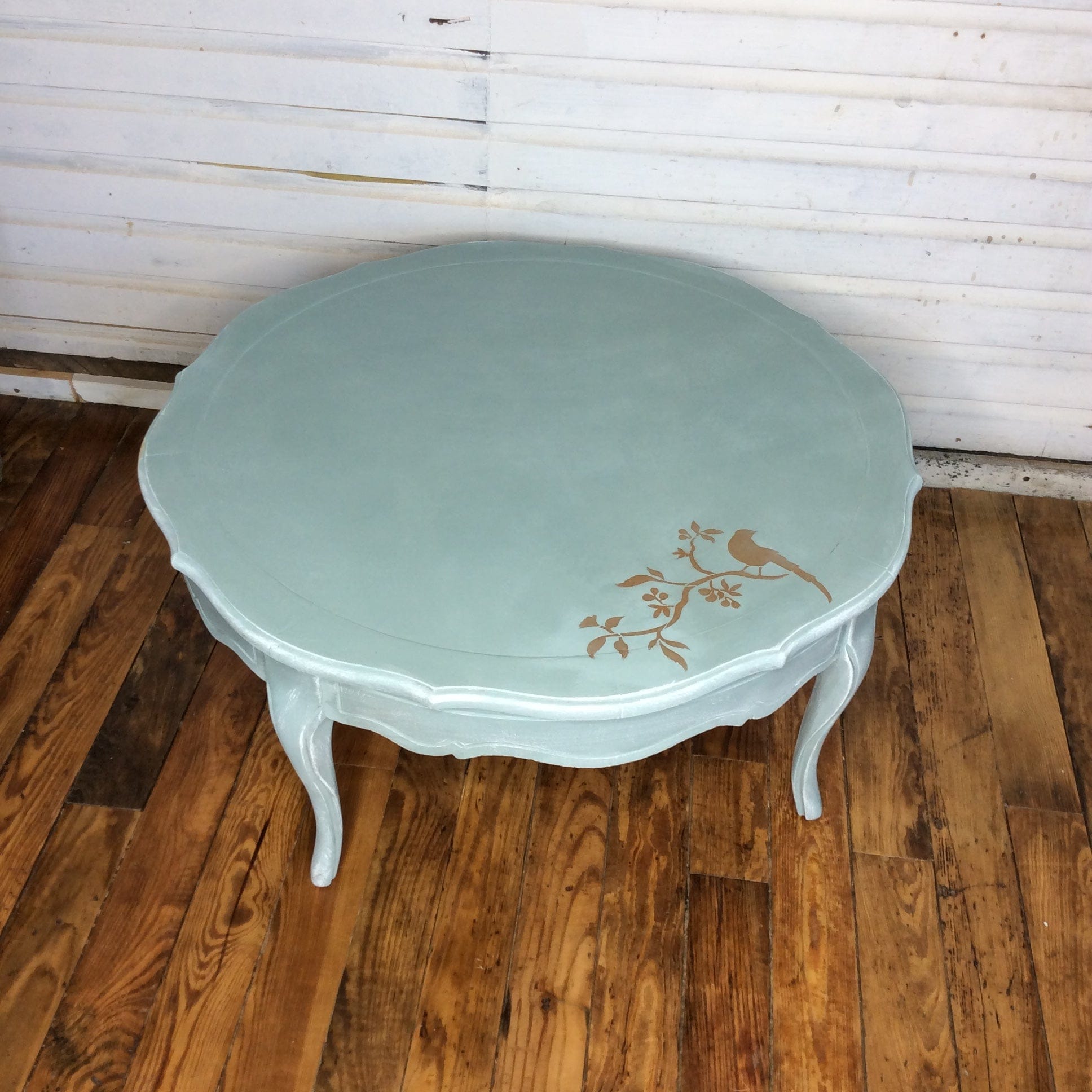 Round French Provencal Coffee Table w/Duck Egg & Stencil - Five and Divine