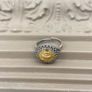Silver with Gold Anchor Button Ring