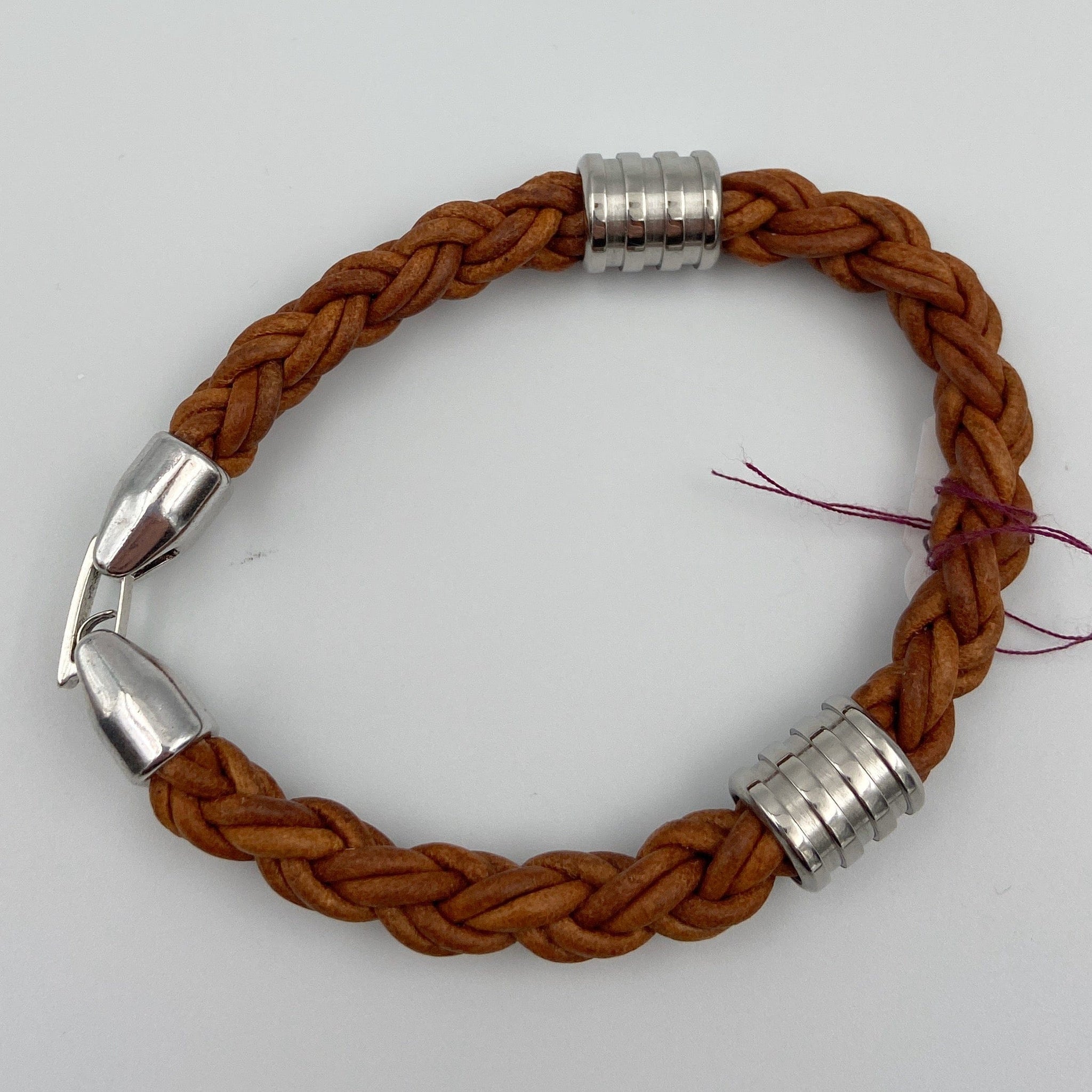 Single Braided Leather Bracelet with Stainless Steel Clasp - Five and Divine