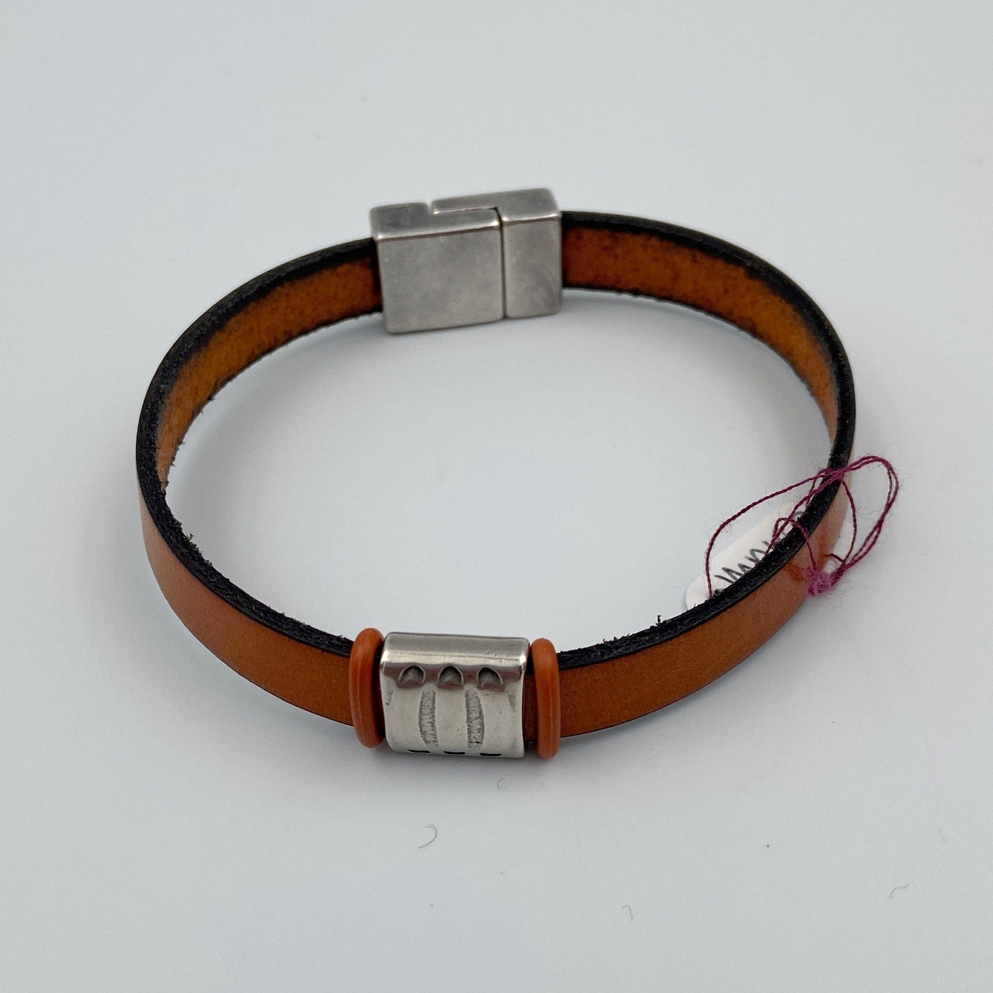 Plain Flat Leather Bracelet with Stainless Steel Clasp - Five and Divine