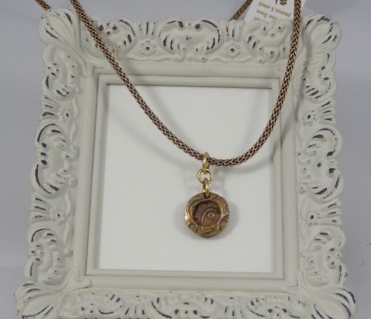 Bronze Pendant and Mesh covered Leather Necklace - Five and Divine