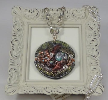Polymer Clay and Crystal Pendant Necklace - Five and Divine