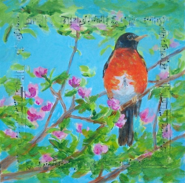 Sing for Spring by Karen Wolf (Original Framed Art) - Five and Divine