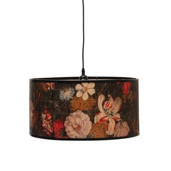 Pendant Lamp with Bamboo Floral Print Shade, Multi Color DF3216