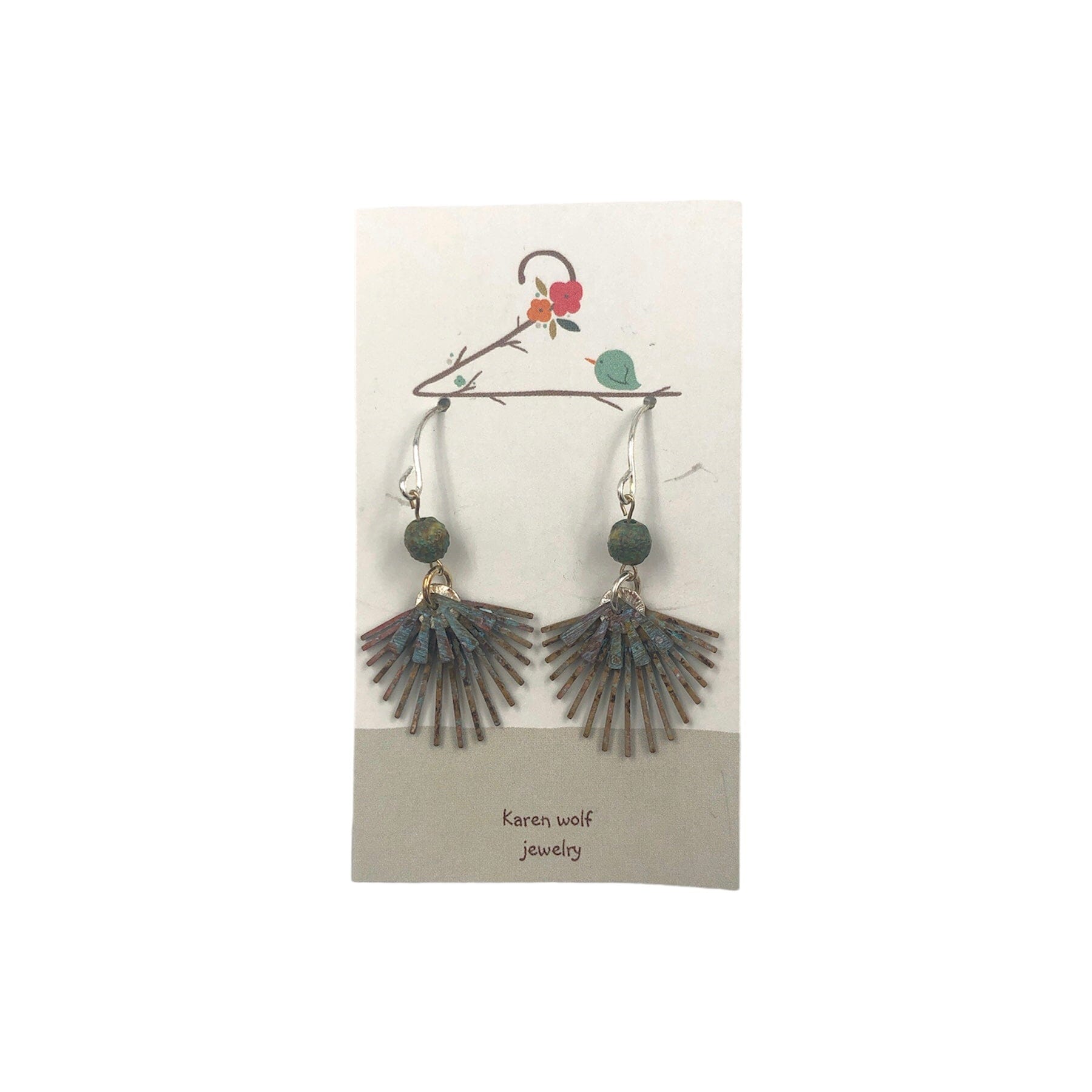 Silver Plated Earrings, Silver Plated Hoops, Patinaed Copper Fan Shapes - Five and Divine