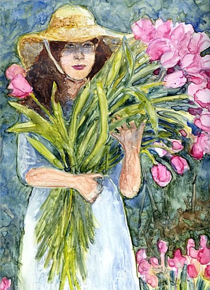Tulip Girl by Karen Wolf (Matted Original) - Five and Divine