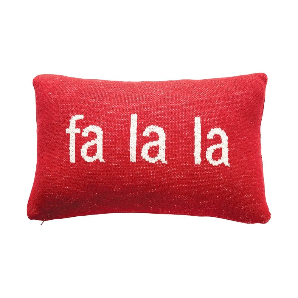 "Fa La La" Cotton Knit Lumbar Pillow , Red & White - Five and Divine