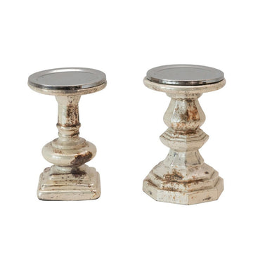 Glass & Metal Pillar Holder, Champagne Finish - Five and Divine